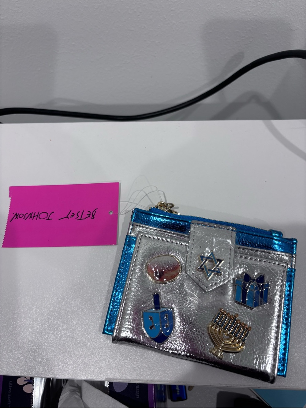 NWT Betsey Johnson Mazel Tov Hanukkah Wallet Blue Silver Judaica
